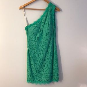 Sea foam Green Lace One Shoulder Dress